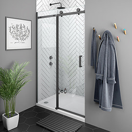 Arezzo Matt Black 1000mm Frameless Sliding Shower Door Medium Image