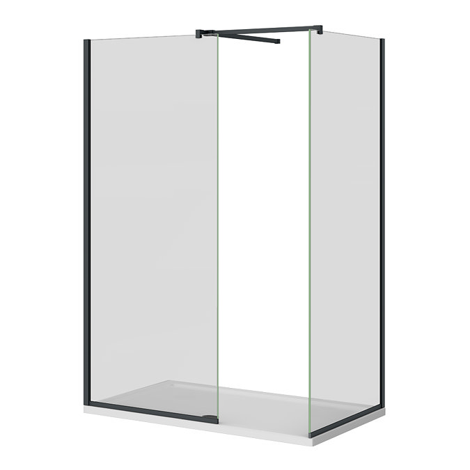 Arezzo Matt Black 10mm Glass 1400 x 800 Wet Room (inc. Screen, Side Panel + Tray)