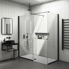 Arezzo Matt Black 10mm Glass 1400 x 800 Wet Room