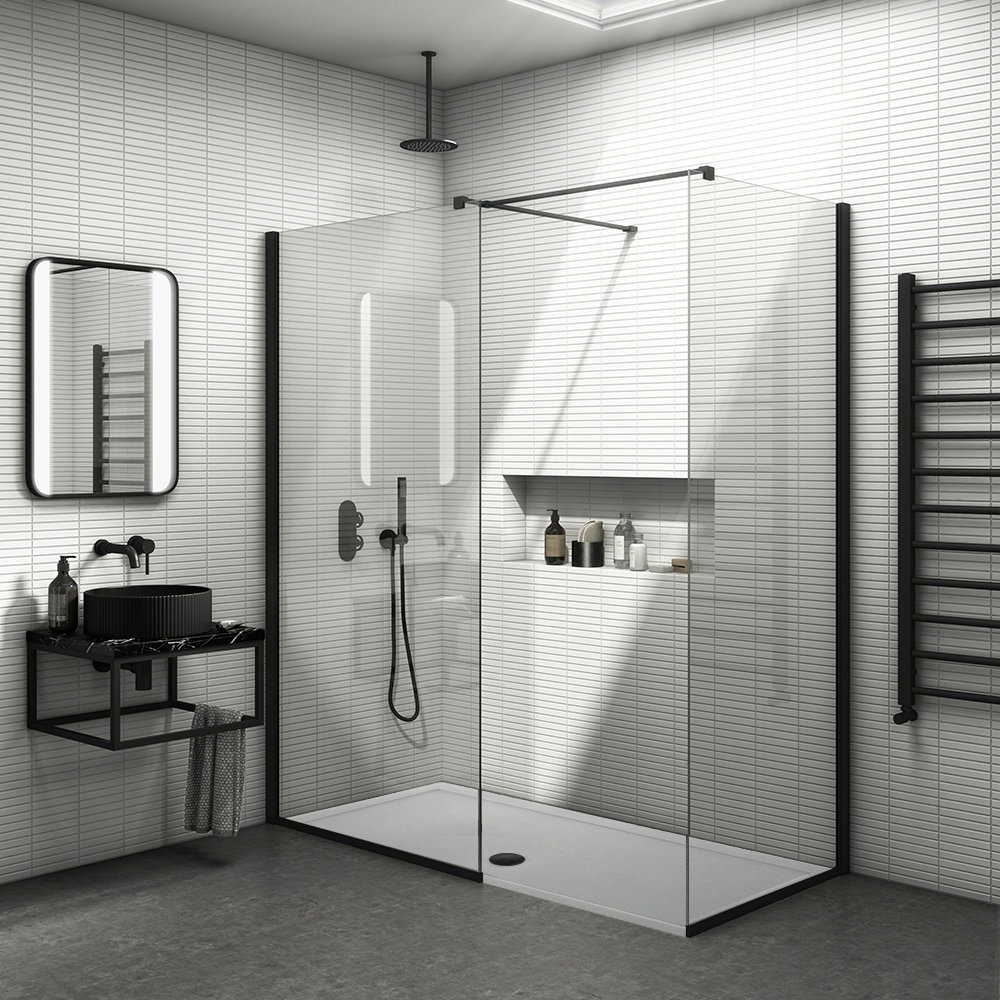 Arezzo Matt Black 10mm Glass 1400 x 900 Wet Room inc. Screen