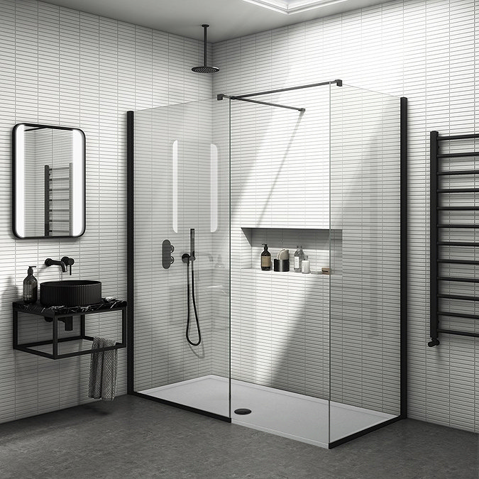 Arezzo Matt Black 10mm Glass 1400 x 900 Wet Room