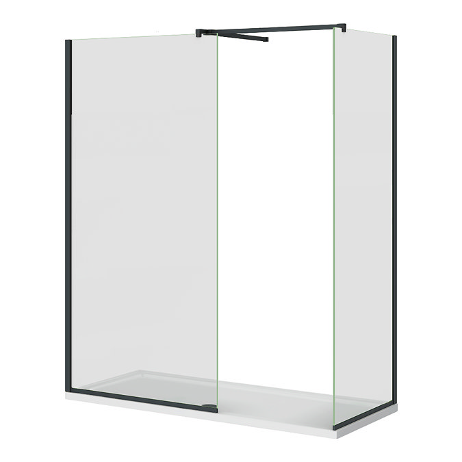 Arezzo Matt Black 10mm Glass 1700 x 700 Wet Room (inc. Screen, Side Panel + Tray)