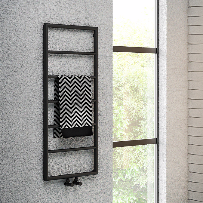 Arezzo Matt Black 1200 x 500 Ladder Heated Towel Rail