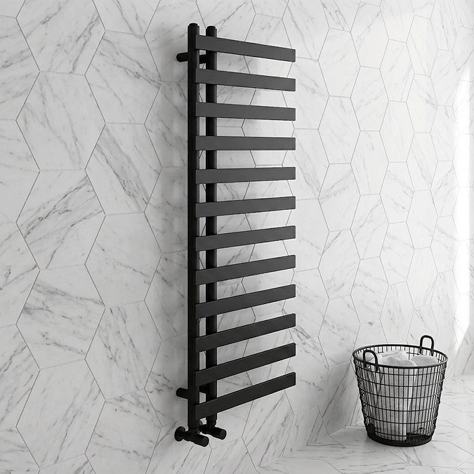 Arezzo Matt Black 1200 x 500mm 12 Bar Designer Heated Towel Rail