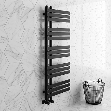 Arezzo Matt Black 1200 x 500mm 15 Bar Designer Heated Towel Rail