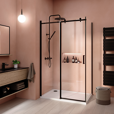 Arezzo Matt Black 1200 x 700 Frameless Sliding Door Shower Enclosure