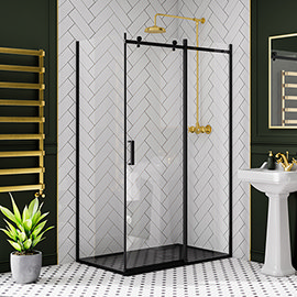 Arezzo Matt Black 1200 x 800 Frameless Sliding Door Shower Enclosure with Black Tray Medium Image