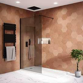 Arezzo Matt Black 1200 x 800 Grey Tinted Glass Wetroom (700mm Screen + Tray)