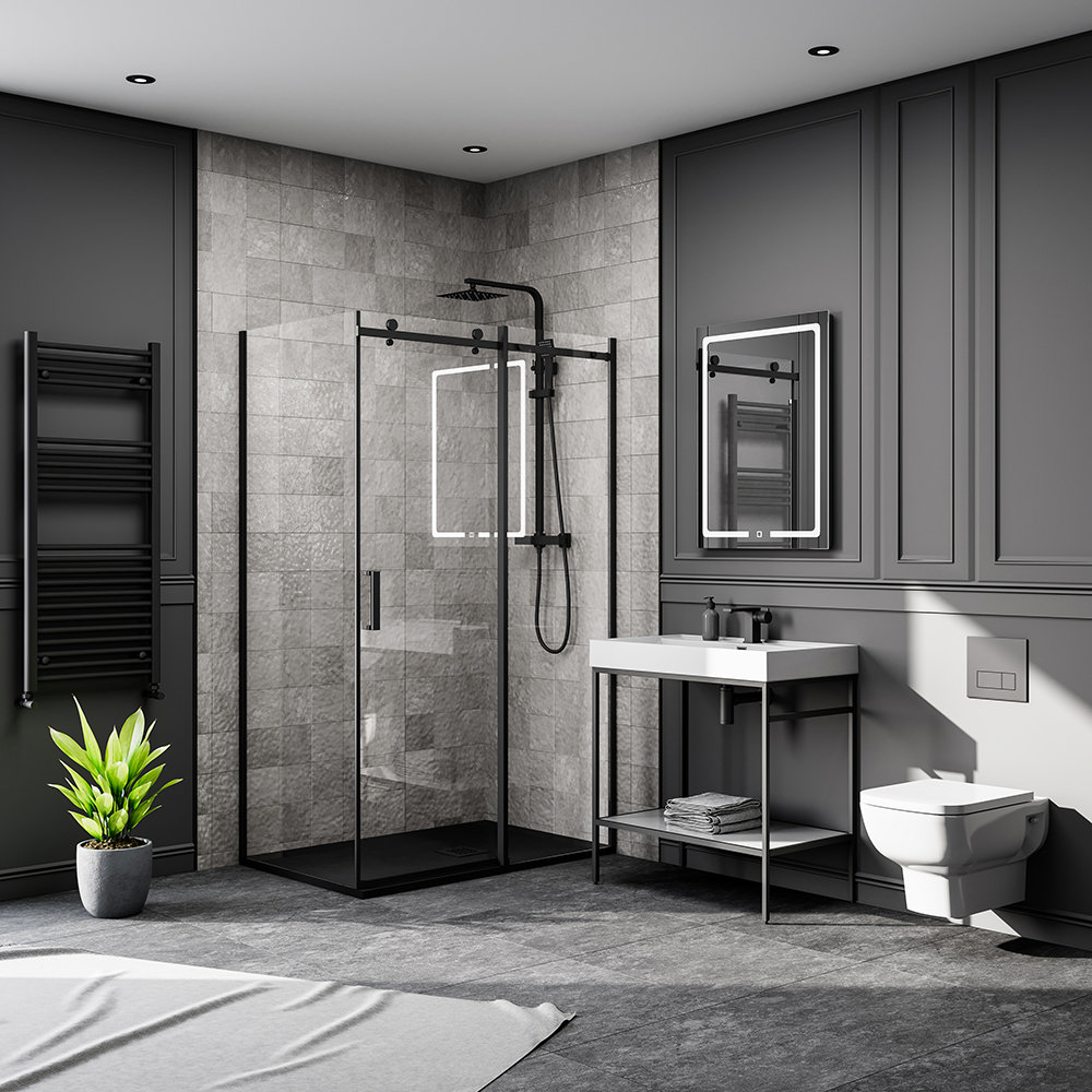 Arezzo Matt Black 1200 x 900 Frameless Sliding Door Shower