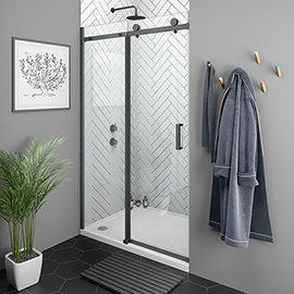 Arezzo Matt Black 1200mm Frameless Sliding Shower Door Medium Image