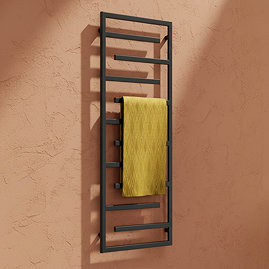 Arezzo Designer Heated Towel Rail - Geometric Style, Matt Black, 1380mm x 600mm