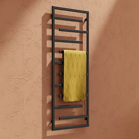 Arezzo Designer Heated Towel Rail - Geometric Style, Matt Black, 1380mm x 600mm