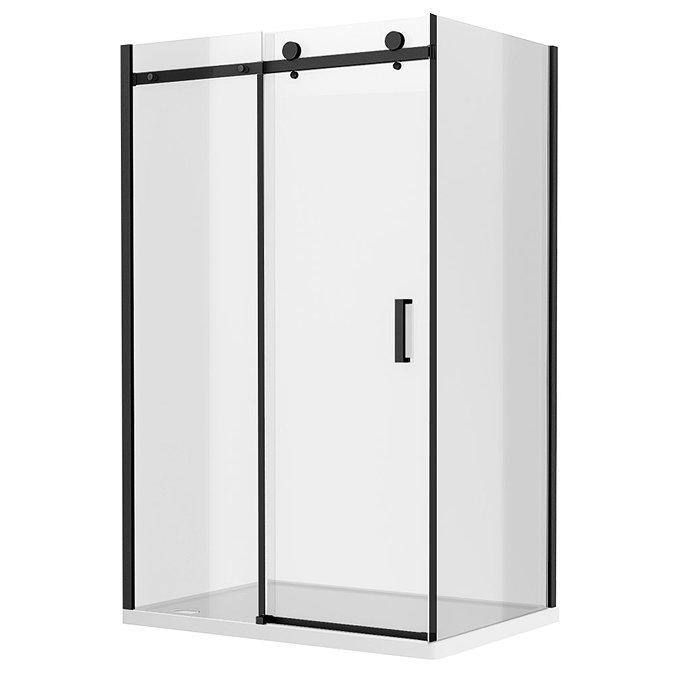 Arezzo Matt Black 1400 x 800mm Frameless Sliding Door Shower Enclosure  Profile Large Image