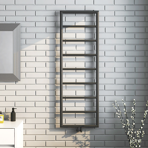Arezzo Matt Black 1500 x 500 Ladder Heated Towel Rail Victorian Plumbing UK