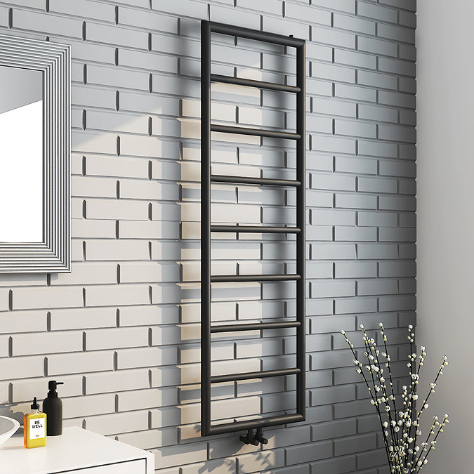 Arezzo Matt Black 1500 x 500 Ladder Heated Towel Rail Large Image