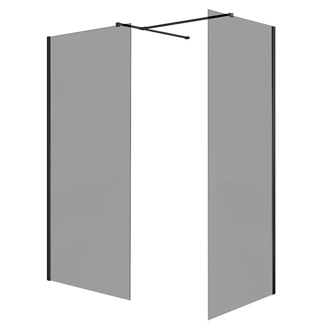 Arezzo Matt Black 1600 x 800 Grey Tinted Glass Wet Room (incl. Screen, Side Panel + Tray)