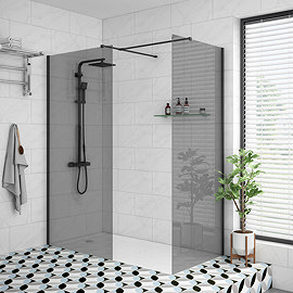 Arezzo Matt Black 1600 x 800 Grey Tinted Glass Wet Room (Inc. Screen, Side Panel + Tray) Large Image