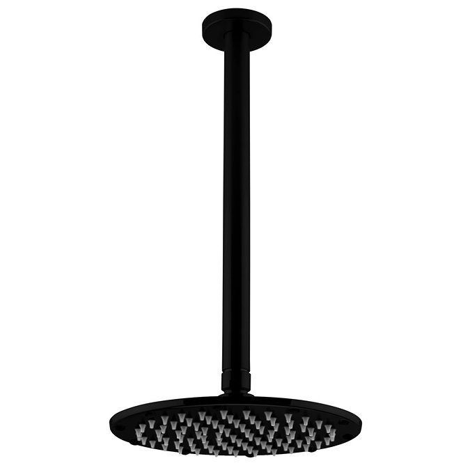 Arezzo Matt Black 195mm Thin Round Shower Head + 300mm Ceiling Mounted Arm  Profile Large Image