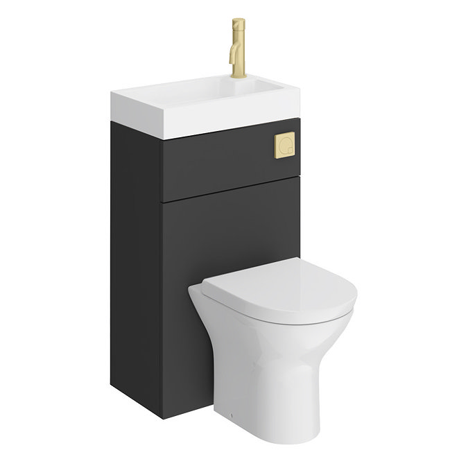 Arezzo Matt Black 2-In-1 Wash Basin & Toilet (500mm Wide x 300mm) incl. Brushed Brass Flush