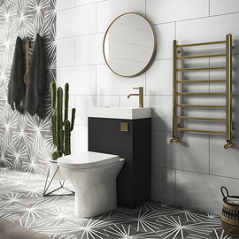 Arezzo Matt Black 2-In-1 Wash Basin & Toilet (500mm Wide x 300mm) incl. Brushed Brass Flush
