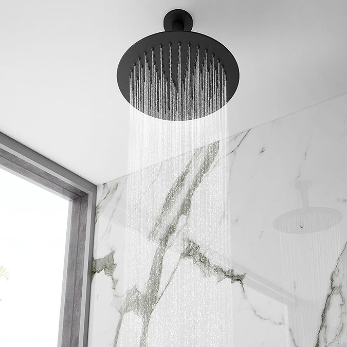 Arezzo Matt Black 2-Way Thermostatic Shower with Diverter, Fixed Shower Head and Hand Shower Profil