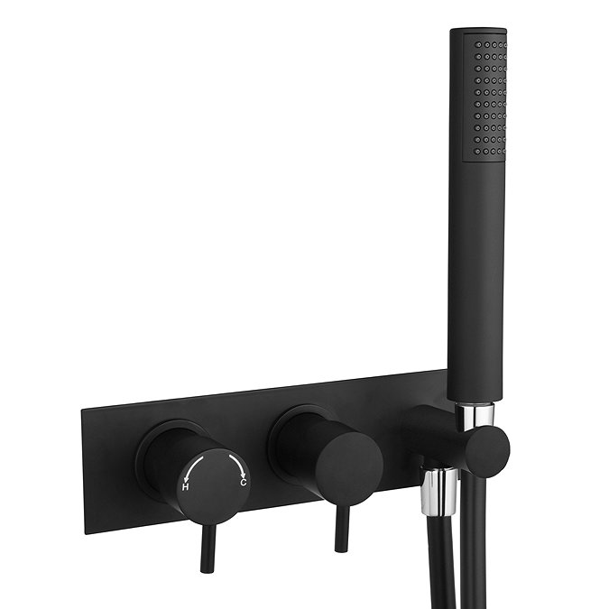 Arezzo Matt Black 2-Way Thermostatic Shower with Diverter, Overflow Bath Filler and Hand Shower Pro
