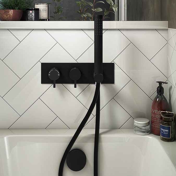 Arezzo Matt Black 2-Way Thermostatic Shower with Diverter, Overflow Bath Filler and Hand Shower Larg