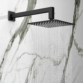 Arezzo Matt Black 200 x 200mm Square Shower Head with Wall Mounted Arm Large Image
