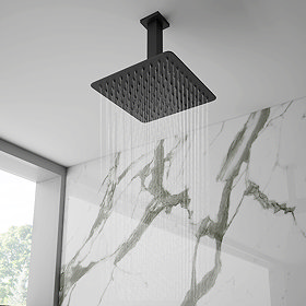 Arezzo Matt Black 200 x 200mm Thin Square Shower Head + Ceiling Mounted Arm Large Image