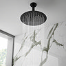 Arezzo Matt Black 250mm Thin Round Shower Head + Ceiling Mounted Arm Large Image