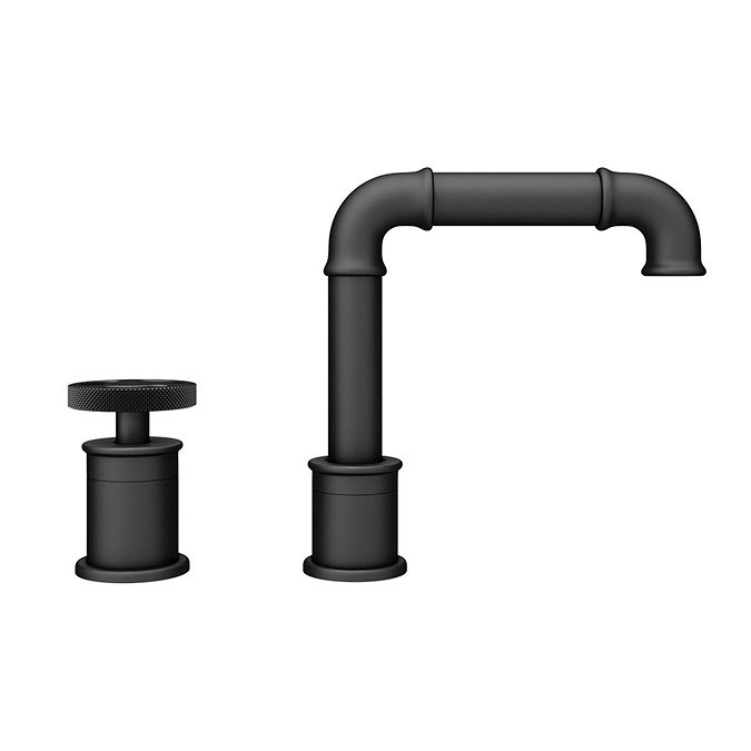 Arezzo Matt Black 2TH Industrial Style Deck Mounted Basin Mixer  In Bathroom Large Image