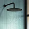 Arezzo Matt Black 300mm Thin Round Shower Head with Wall Mounted Arm Large Image