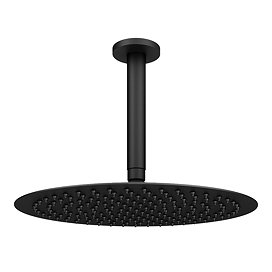 Arezzo Matt Black 300mm Thin Round Shower Head with Ceiling Mounted Arm