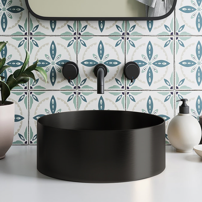 Arezzo Matt Black 360mm Round Stainless Steel Counter Top Basin + Waste