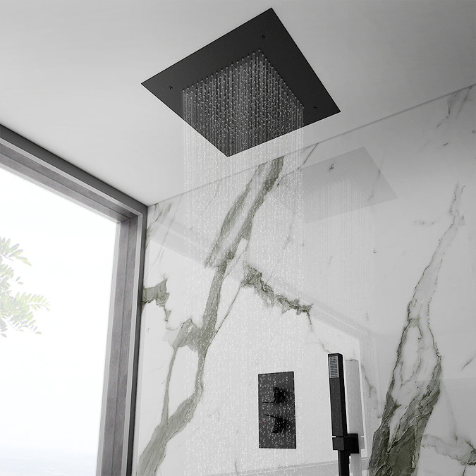 Arezzo Matt Black 400 x 400mm Recessed Ceiling Mounted Square Shower Head Feature Large Image