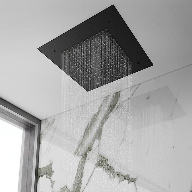 Arezzo Matt Black 400 x 400mm Recessed Ceiling Mounted Square Shower Head Large Image