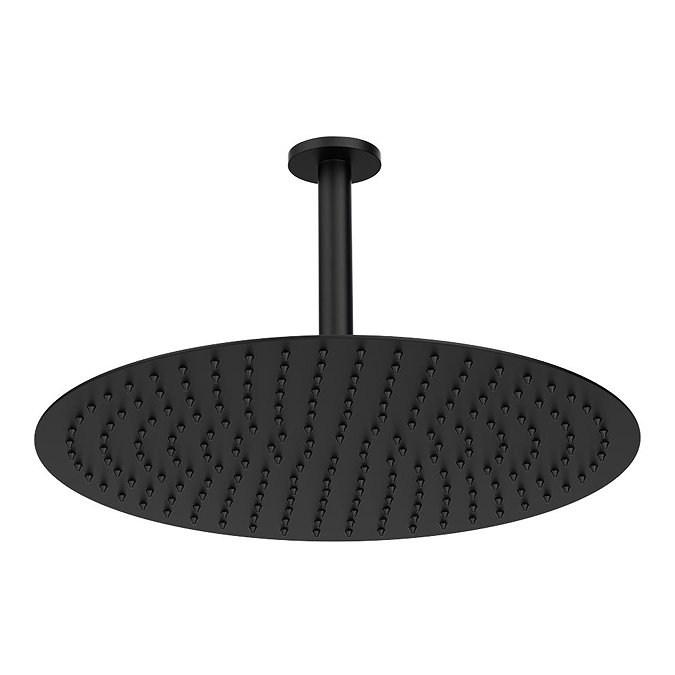 Arezzo Matt Black 400mm Thin Round Shower Head + 150mm Ceiling Mounted Arm Large Image