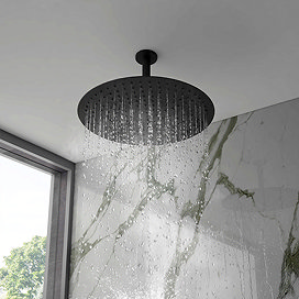 Arezzo Matt Black 400mm Thin Round Shower Head + 150mm Ceiling Mounted Arm