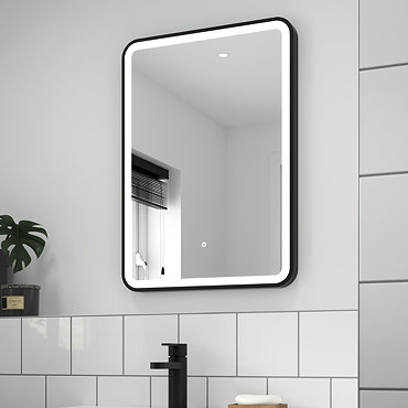 Arezzo Matt Black 500 x 700 LED Illuminated Border Mirror incl. Touch Sensor + Anti-Fog  Profile Large Image