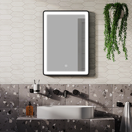 Arezzo Matt Black 500 x 700 LED Illuminated Border Mirror incl. Touch Sensor + Anti-Fog