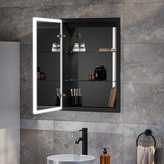 Arezzo 500 x 700mm Recessed LED Illuminated Bathroom Mirror Cabinet with Touch Sensor, Shaver Socket & Anti-Fog