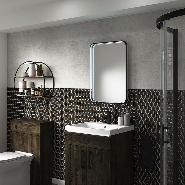 Arezzo Matt Black 500 x 700mm Rectangular LED Illuminated Bathroom Mirror with Infrared Sensor & Ant