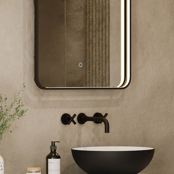 Arezzo Matt Black 500 x 700mm Rectangular LED Illuminated Bathroom Mirror with Touch Sensor & Anti-Fog