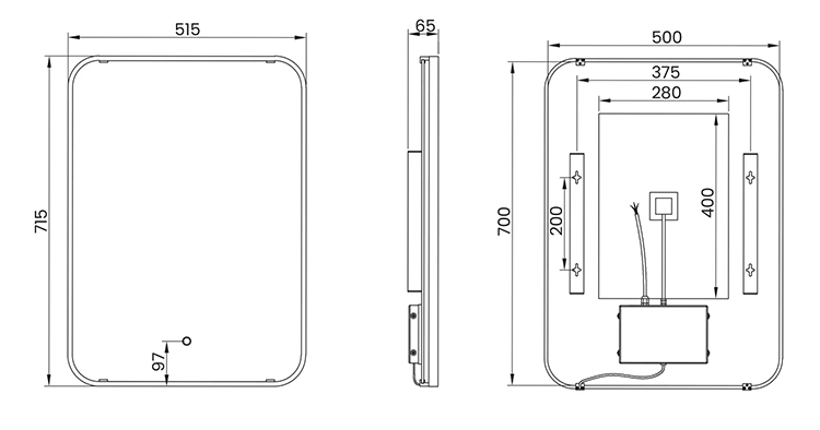 Arezzo Matt Black 500 x 700mm Rectangular LED Illuminated Bathroom Mirror with Touch Sensor & Anti-Fog