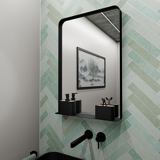 Arezzo Matt Black 500 x 750mm Mirror with Shelf  Profile Large Image
