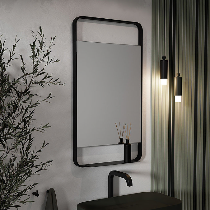 Arezzo Matt Black 550 x 1000mm Mirror with Shelf  Profile Large Image