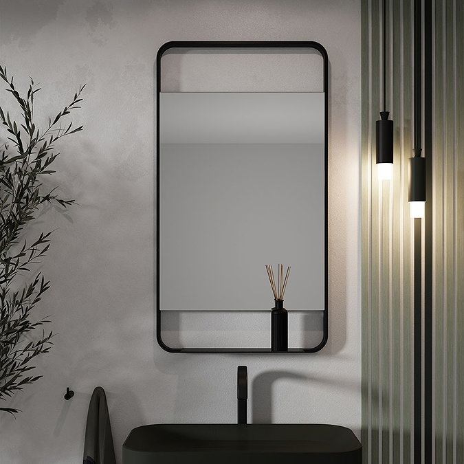 Arezzo Matt Black 550 x 1000mm Mirror with Shelf  Feature Large Image