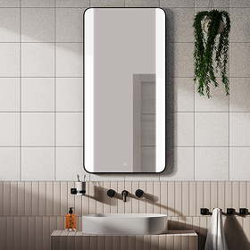 Arezzo Matt Black 600 x 1200mm Rectangular LED Illuminated Anti-Fog Bathroom Mirror