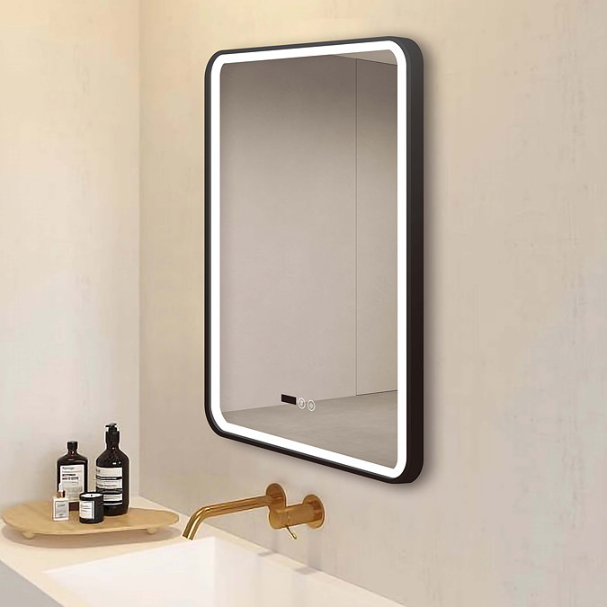 Arezzo Matt Black 600 x 800mm Rectangular LED Illuminated Anti-Fog Bathroom Mirror
