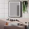 Arezzo Matt Black 500 x 700mm Rectangular LED Illuminated Anti-Fog Bathroom Mirror with Time Display